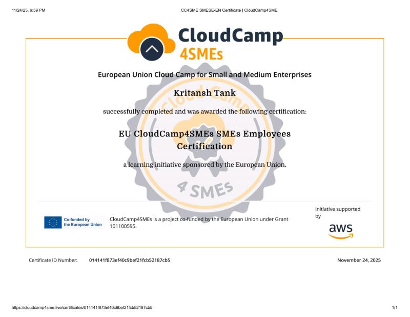 EU CloudCamp4SMEs SMEs Employees Certification
